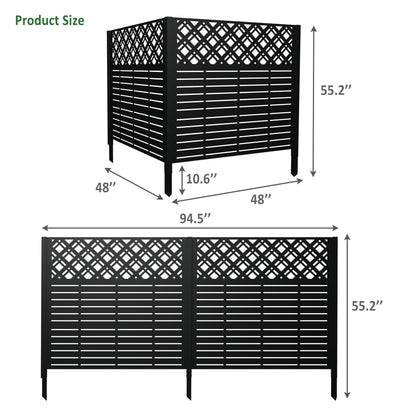 W48'' x H47.3'' x 2 Panels Metal Privacy Screen, Outdoor Privacy Panels, Trash Can Enclosure, Air Conditioner Fence, Pool Equipment Enclosure, Backyard Fencing, Rhombus Black image 4