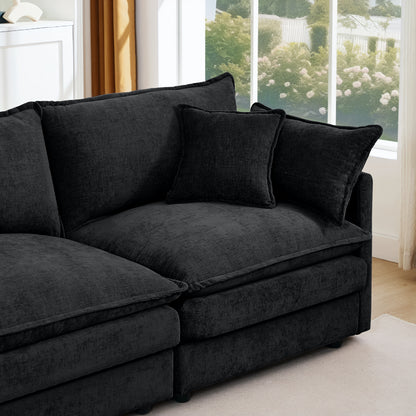 Modular Sectional Sofa, 102 Inch L Shaped Couch Set for Living Room, 3-Seater Comfy Cloud Couches with Movable Ottoman, DIY Combination, Chenille, Black image 4