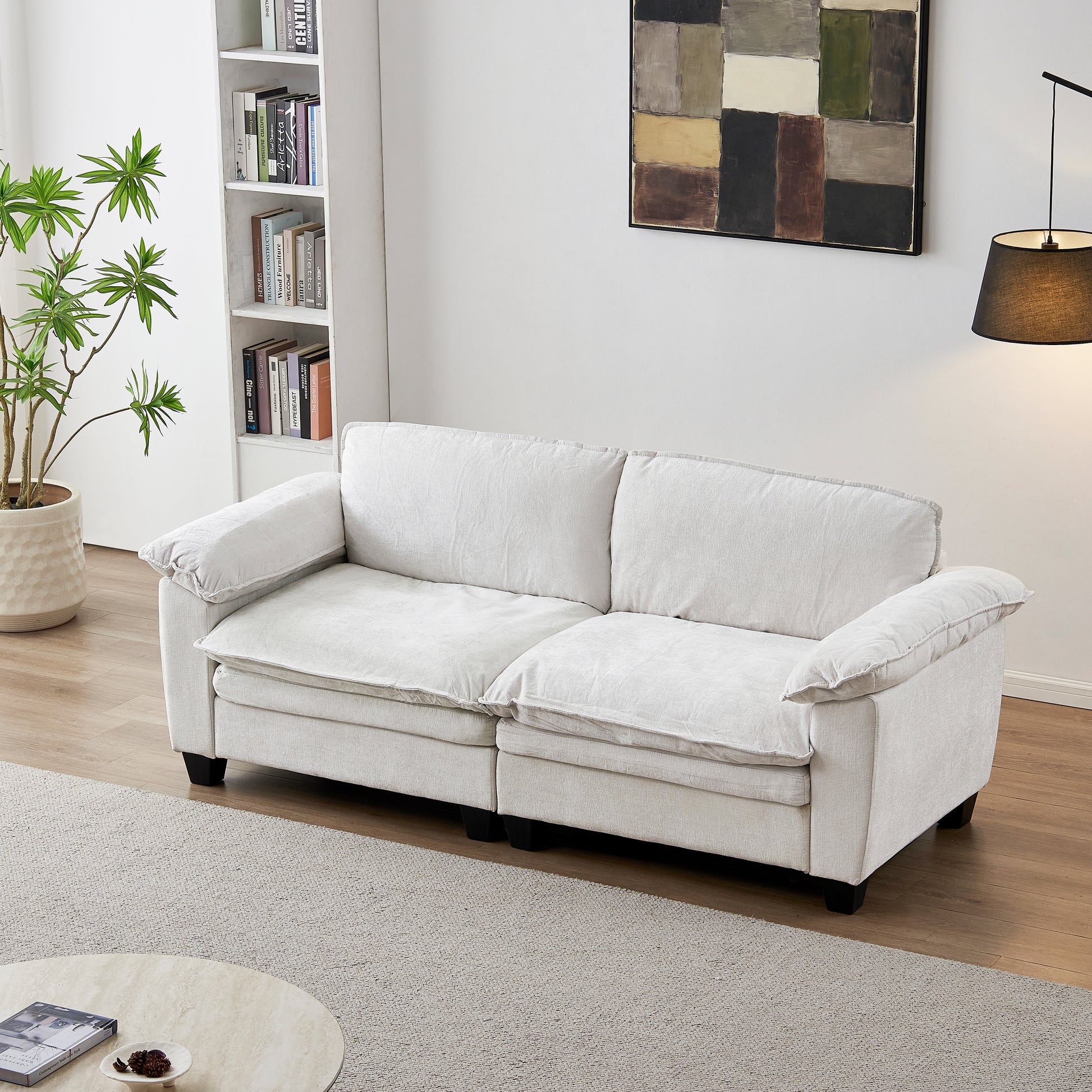Living Room Furniture Big Loveseat Luxury Couch with Soft Chenille Upholstered Sofa Beige image 1