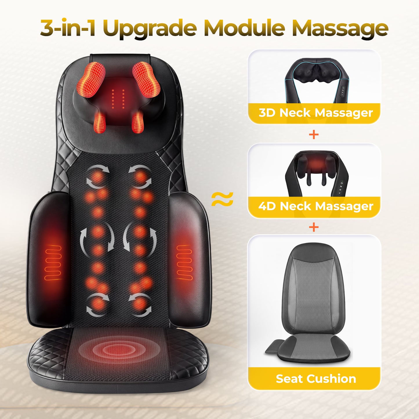 Massage Chair Pad, 3-in-1 Shiatsu Neck and Back Massager Cushion with Heat, Adjustable Height & Intensity, Full Body Massage Pad for Recliner and Sofa, Fathers Day Dad Gifts image 9
