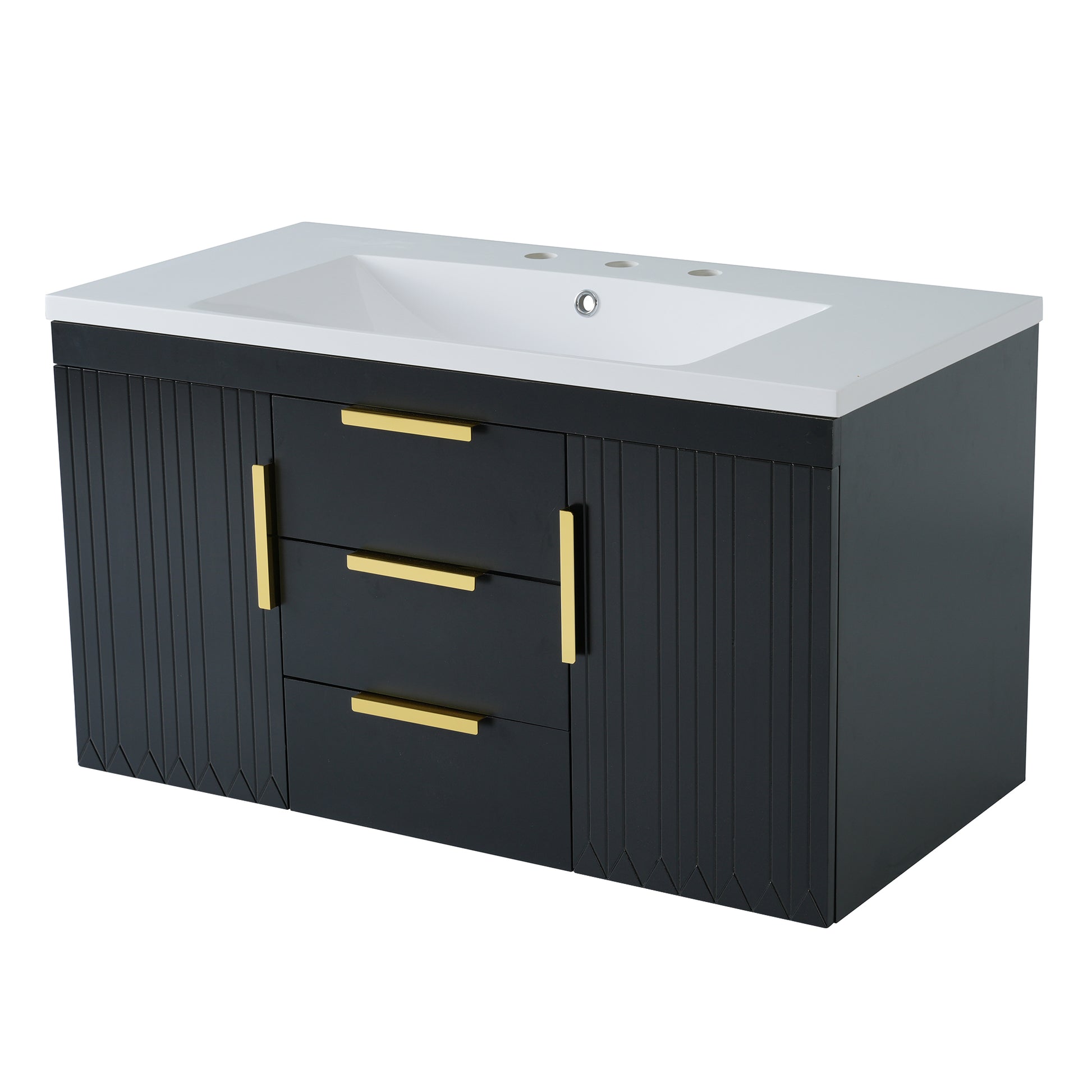 36'' Wall Mounted Bathroom Vanity with Resin Sink, Floating Bathroom Storage Cabinet with 2 Drawers, Solid Wood Bathroom Cabinet (Same as N710S236003B) image 10