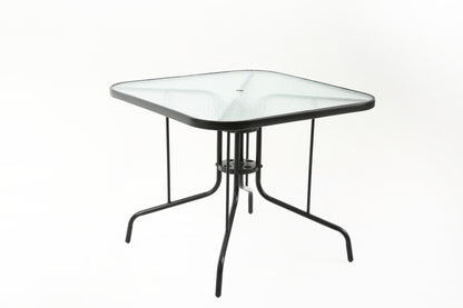 Tangkula 35 Inch Patio Dining Table with Tempered Glass Top, Square 4-Person Outdoor Bistro Table with 1.5" Umbrella Hole & Sturdy Metal Frame, Patio Dining Table for Backyard, Lawn, Deck & Poolside image 3