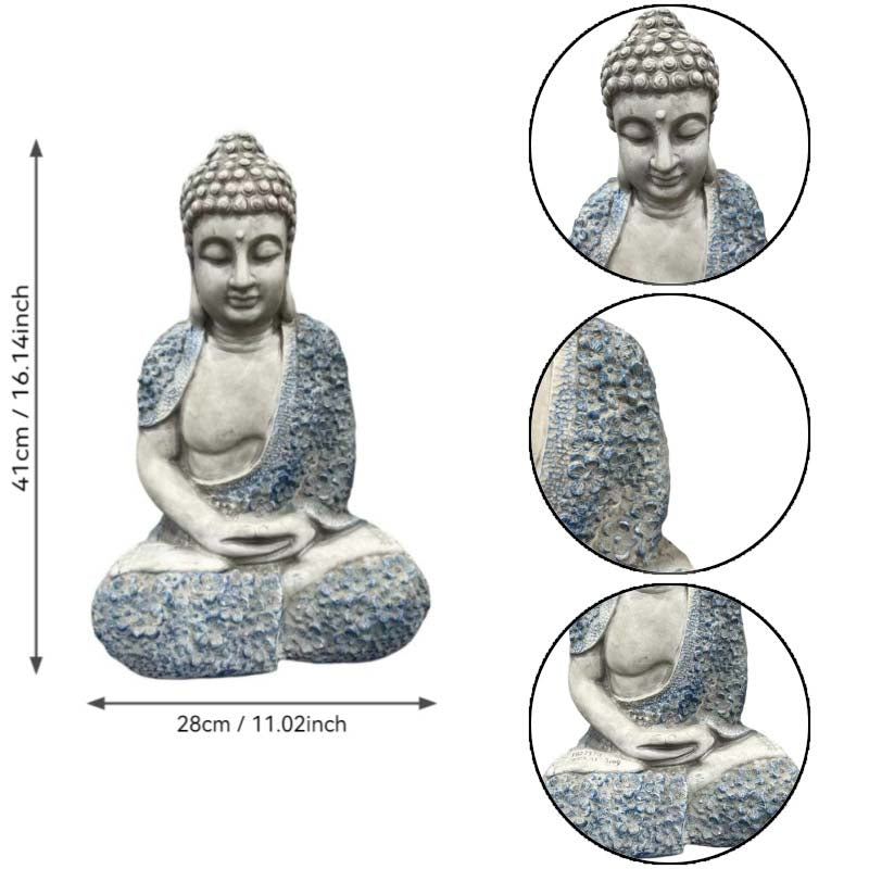 16'' Weatherproof Resin Buddha Garden Statue, Blue Floral Accent Meditating Buddha Figurine, Outdoor Zen Decor for Patio, Yard, Lawn & Landscape image 5