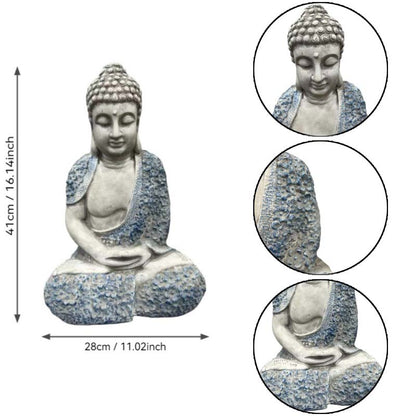 16'' Weatherproof Resin Buddha Garden Statue, Blue Floral Accent Meditating Buddha Figurine, Outdoor Zen Decor for Patio, Yard, Lawn & Landscape image 5