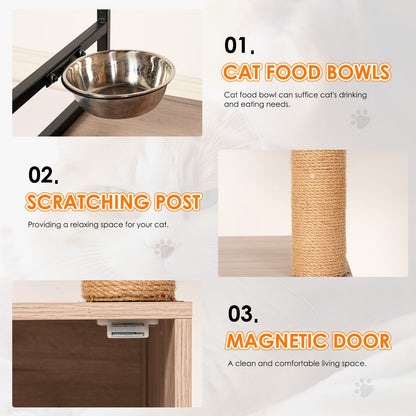 Cat Tree with Litter Box Enclosure, All-in-one Cat Tower for Indoor Cats with Large Hammock, Bed, Food Station, Scratching Posts, Modern Style Pet Furniture, Gray+white image 7