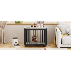 GO 31.5" Furniture Style Dog Crate for Small and Medium Dogs, Wooden Cage Indoor Kennel Furniture, Modern Dog Crate End Table with Double-Doors, Gray