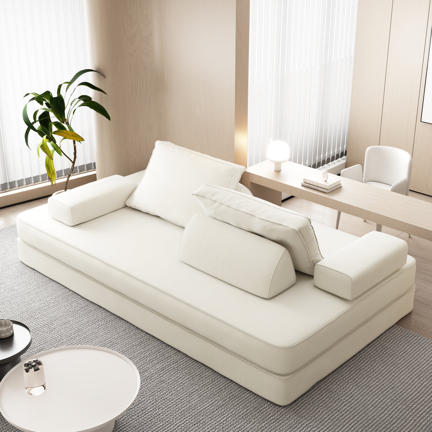 86.6"Multifunctional Convertible Sofa Bed w/ 2 Removable Backrests and 2 Pillows,Fluffy Chenille Fabric Sofa,Chaise Lounge,Game Pad,DIY Modern Upholstered Couch,Deep Seat Couch for Living Room,Office image 11