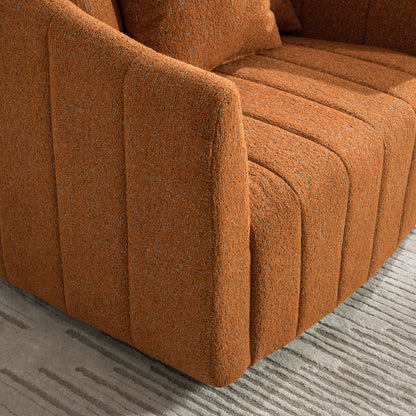 39"W Upholstered Oversized 360° Swivel Accent Barrel Chair and Half Cozy Sofa with 3 Pillows, Chenille Channel Tufted Pumpkin-Shape Club Armchair for Living Room, Bedroom, Office, Lounge,Orange image 7