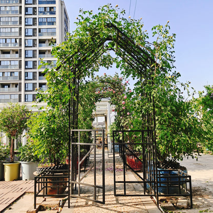 Metal Garden Arch with Gate with planter W80.71*H97.24 Climbing Plants Support Rose Arch Outdoor Black image 7