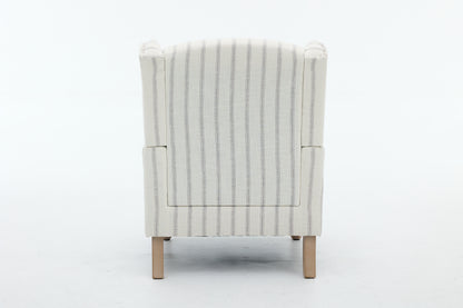 Modern Accent Chair with Retro Wood Legs, Comfy Upholstered Armchair, Floral Design Single Sofa Chair for Living Room Bedroom Office - Stripe image 9