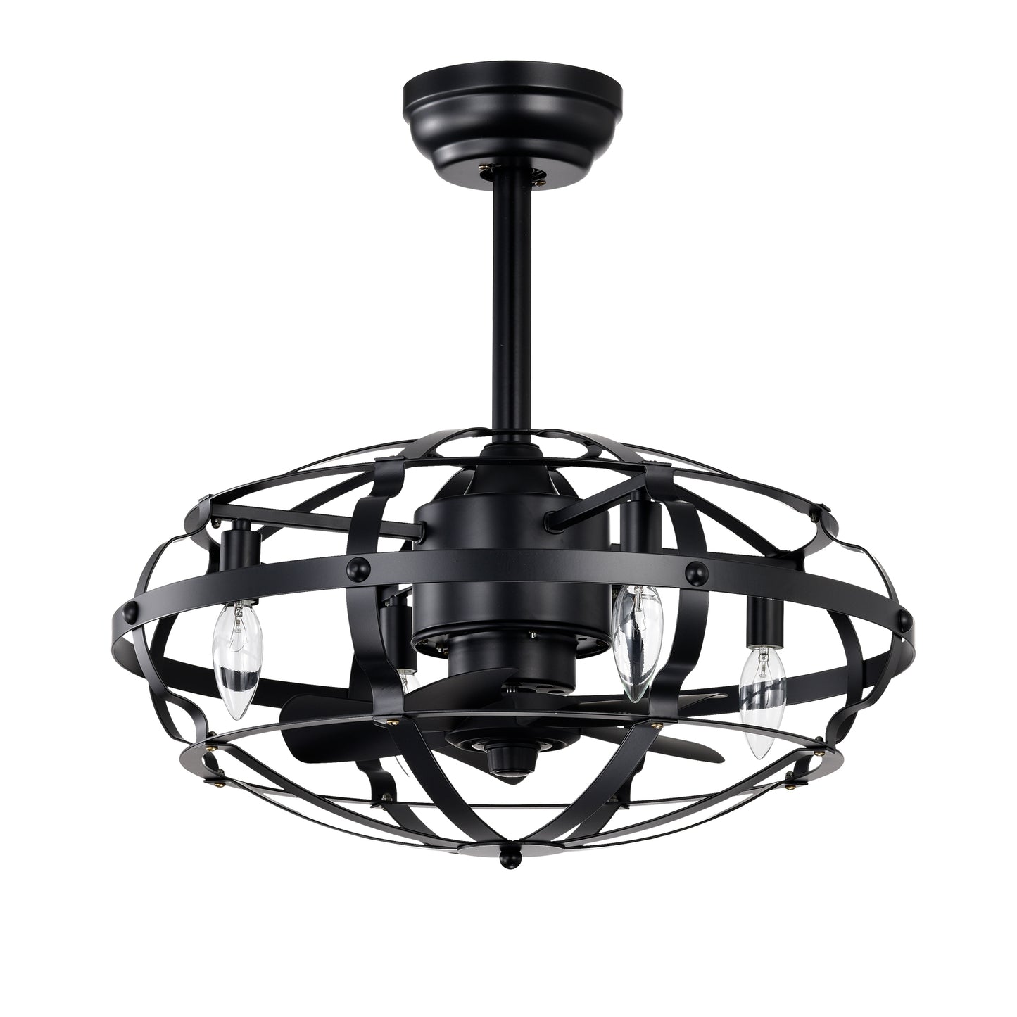 20.63 INCH Caged Ceiling Fan with Lights For Farmhouse, Bedroom Living Room bedroom--NOT Included Bulbs--Matte Black image 8