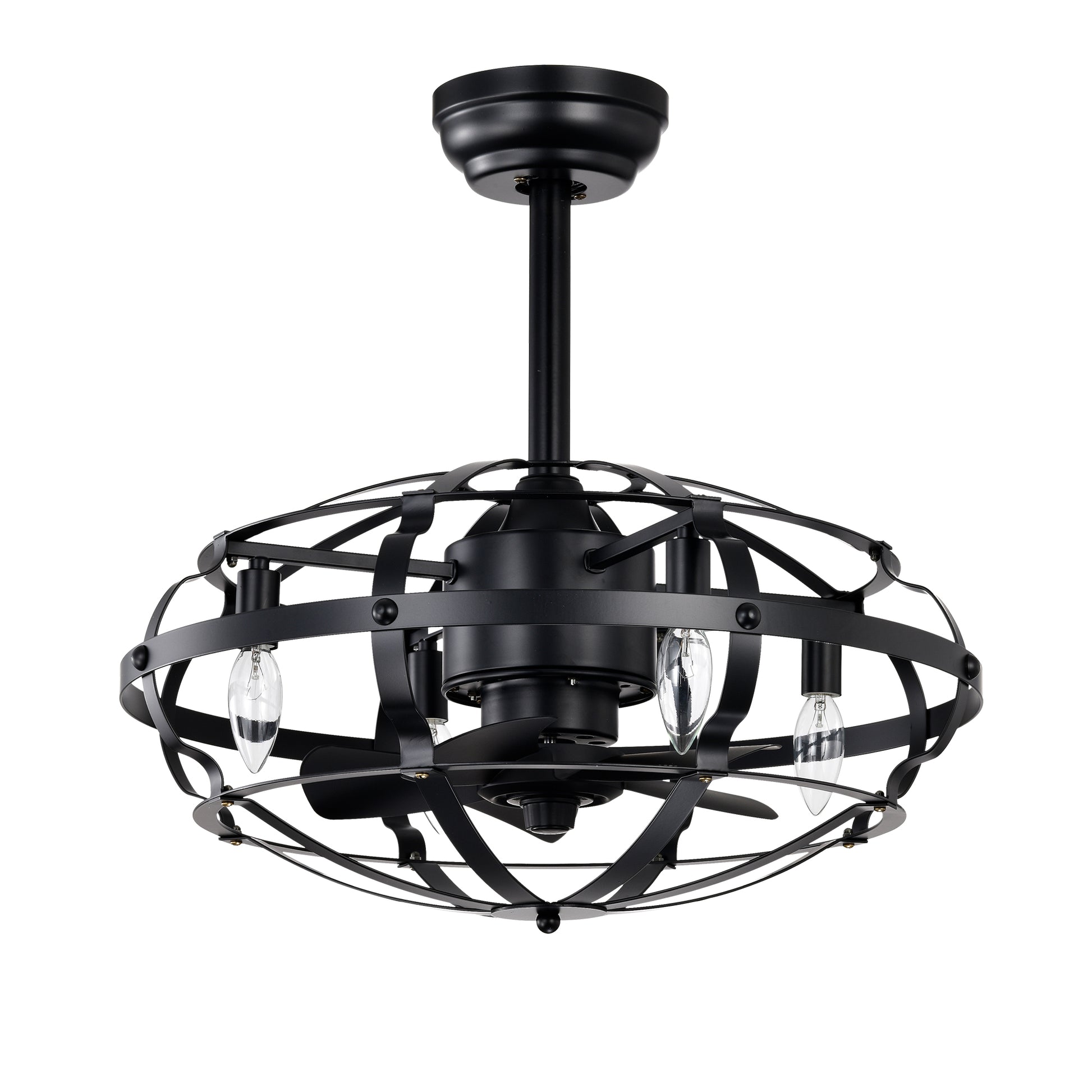20.63 INCH Caged Ceiling Fan with Lights For Farmhouse, Bedroom Living Room bedroom--NOT Included Bulbs--Matte Black image 8