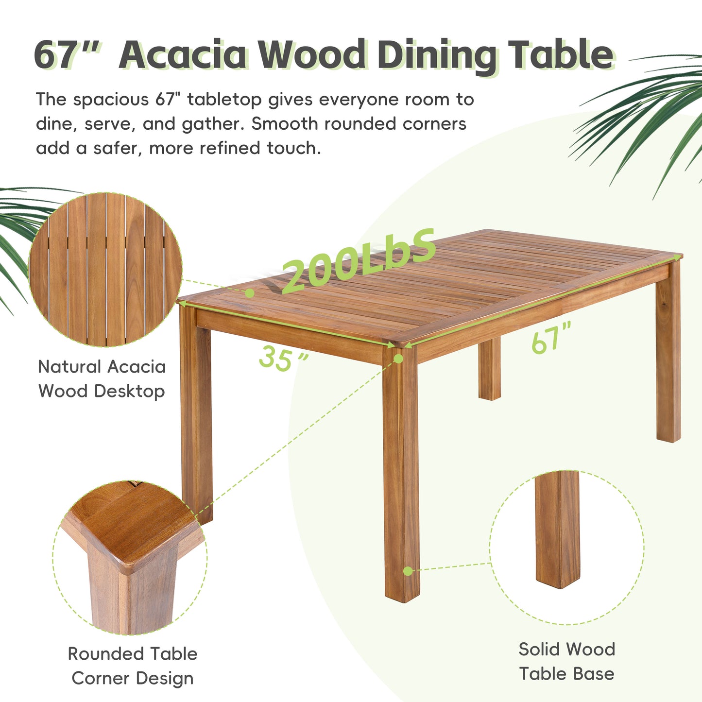 TOPMAX Patio 5pcs Wooden Dining Table Set, Outdoor 67''L Rectangular Table with 4 Rattan Arm Chairs for Poolside, Backyard, Garden, Natural image 5