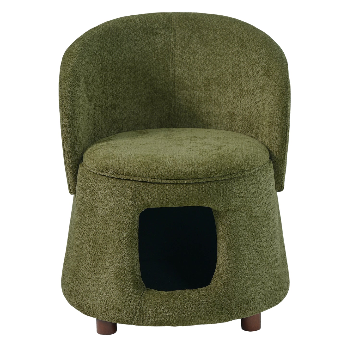 Green Pet Friendly Chair with Hidden Pet Nook, Convertible Stool, Storage Seat, 220lbs Capacity, Acacia Wood Legs image 4