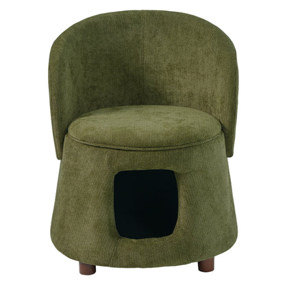 Green Pet Friendly Chair with Hidden Pet Nook, Convertible Stool, Storage Seat, 220lbs Capacity, Acacia Wood Legs image 4