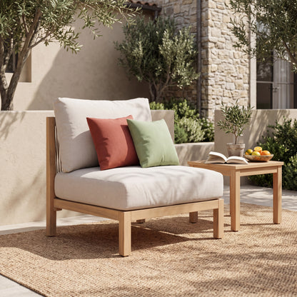Acacia wood patio furniture club chair, outdoor rope-woven chair, deep seat design with soft cushion, suitable for porches, gardens, backyards, and balconies (Light Teak + Beige Rope + Beige Cushion). image 1