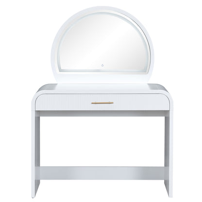 39" Makeup Vanity Table with Mirror Touch Screen Lighted Mirror, Dressing Table with Drawer for Bedroom, White image 12