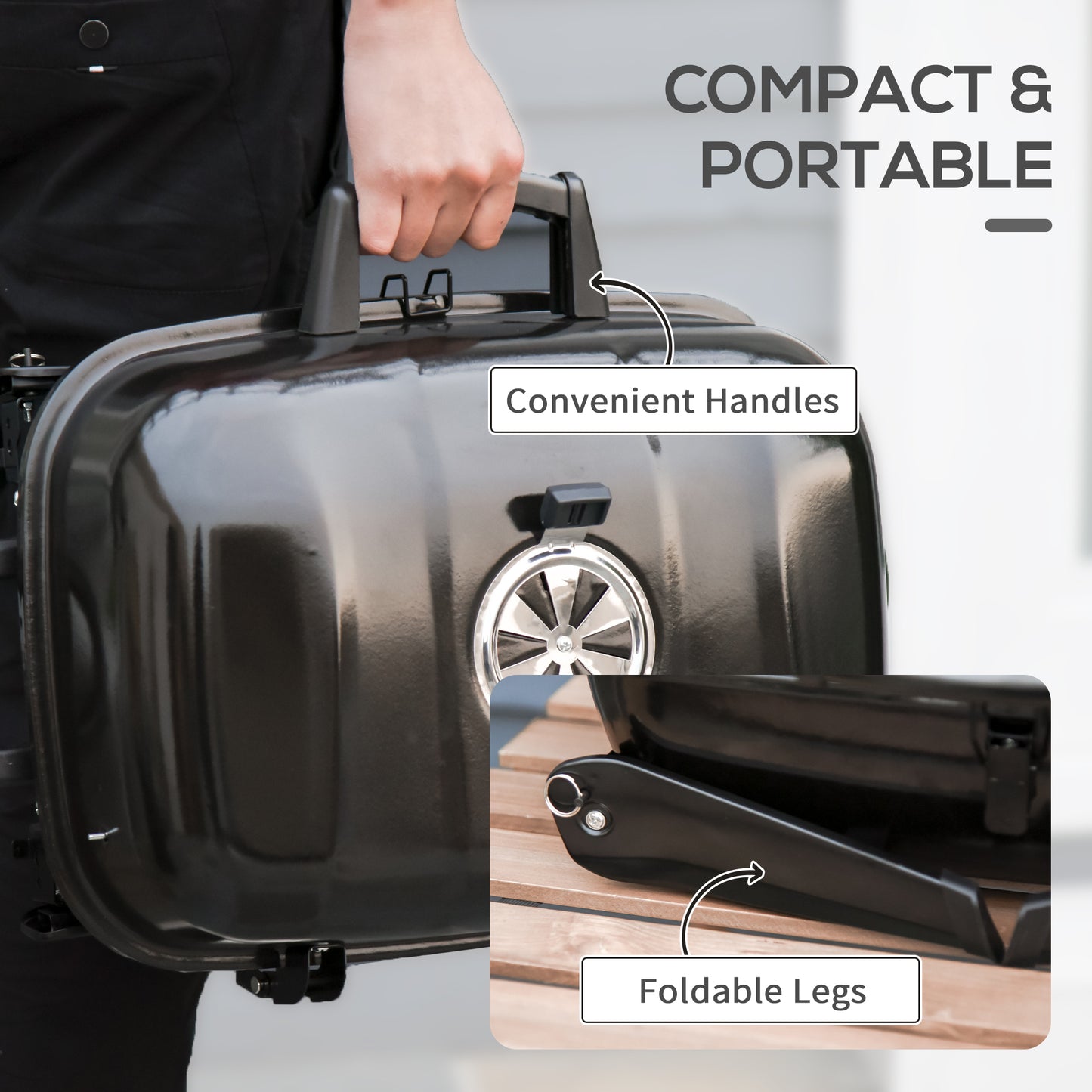 Outsunny 14" Portable Charcoal Grill, Tabletop Small BBQ Grill for Outdoor Cooking, Camping, Tailgating, Enamel Coated, Vent, Folding Legs, Black image 7