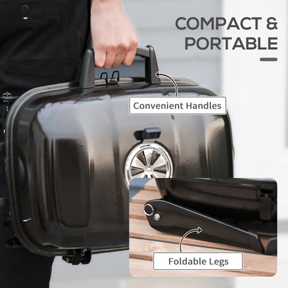 Outsunny 14" Portable Charcoal Grill, Tabletop Small BBQ Grill for Outdoor Cooking, Camping, Tailgating, Enamel Coated, Vent, Folding Legs, Black image 7