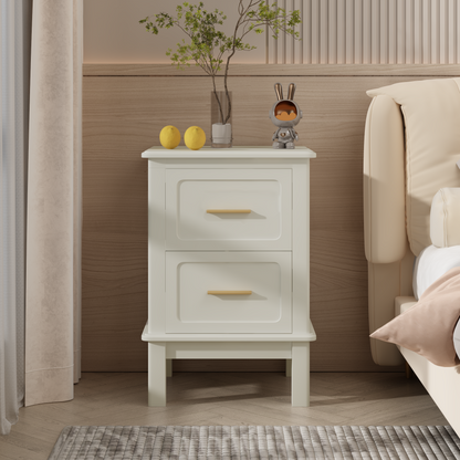 Modern Nightstand with 2 Drawers, Bedroom Bedside Table with Gold Handles, Sturdy Wood Accent Table for Small Spaces, Living Room, Kids Room & Guest Room-Off White image 1