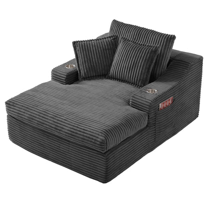 Oversized Chaise Lounge Chair Indoor, 67'' Upholstered Sleeper Sofa Bed with Cup Holders & 3 Pillows image 1