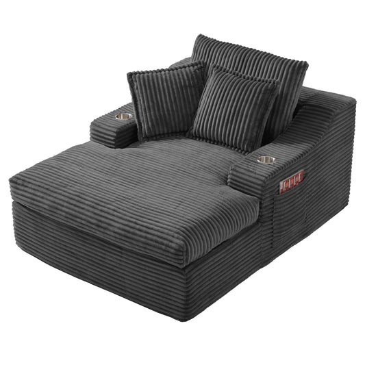 Oversized Chaise Lounge Chair Indoor, 67'' Upholstered Sleeper Sofa Bed with Cup Holders & 3 Pillows image 1