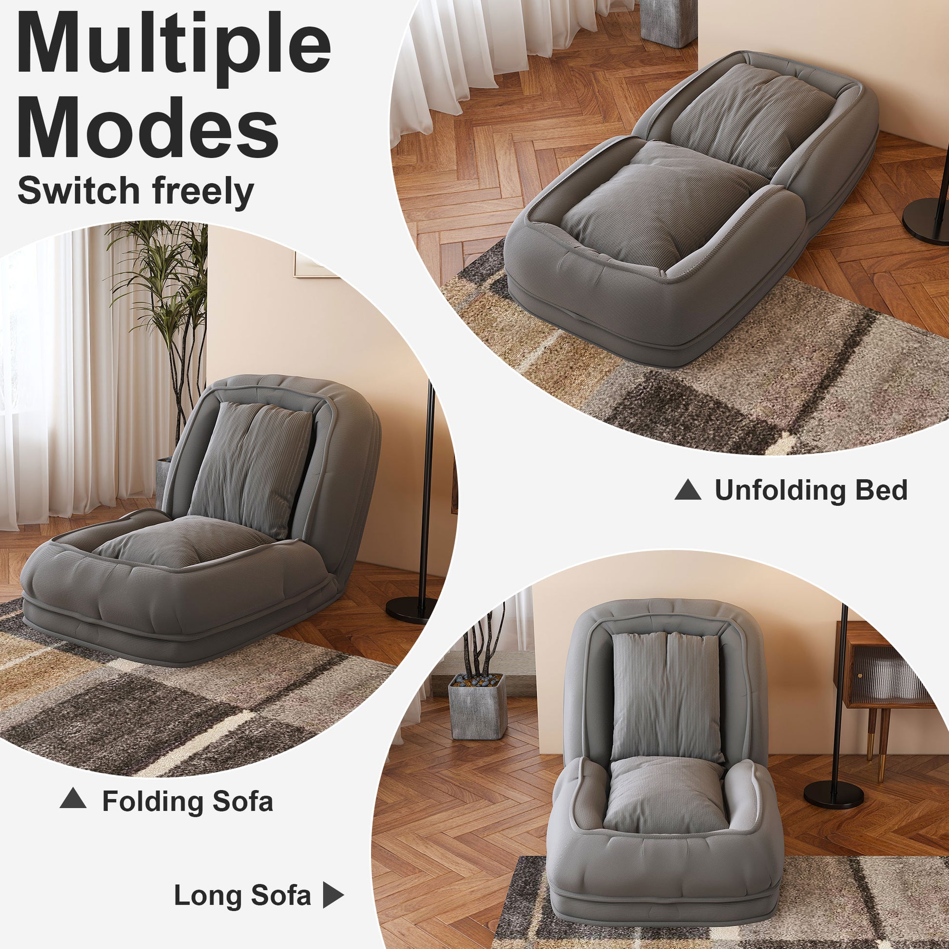 Upholstered Human Dog Bed for Adults and Pets, Foldable Lazy Sofa Bed with 5 Adjustable Position, Includes 2 Soft Pillows for Bedroom, Living Room, Reading Corner(Grey) image 7