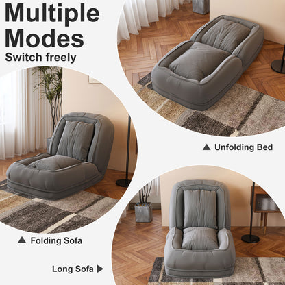 Upholstered Human Dog Bed for Adults and Pets, Foldable Lazy Sofa Bed with 5 Adjustable Position, Includes 2 Soft Pillows for Bedroom, Living Room, Reading Corner(Grey) image 7