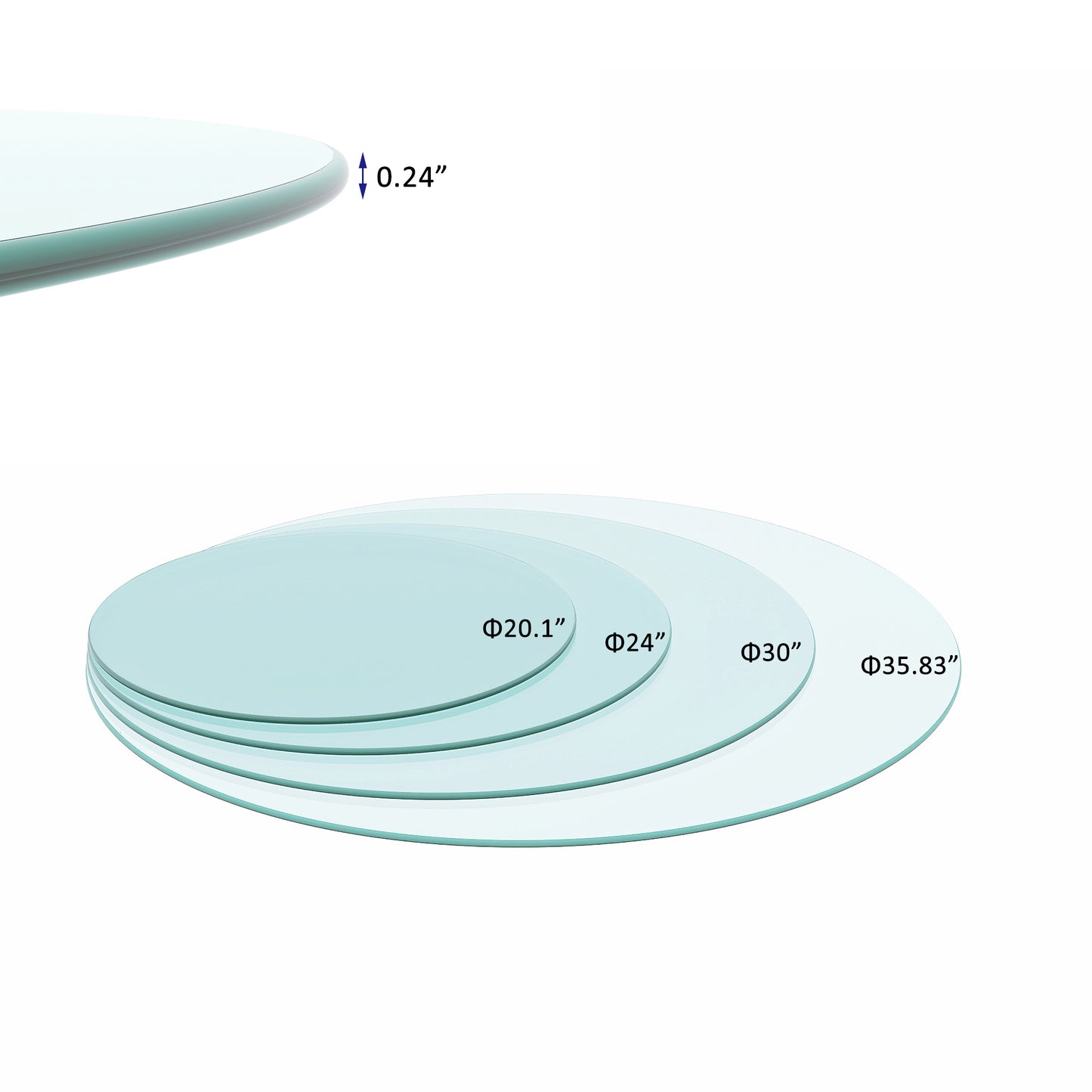 24" Inch Round Tempered Glass Table Top Clear Glass 1/4" Inch Thick Round Polished Edge (Old Sku:W126560368) image 5