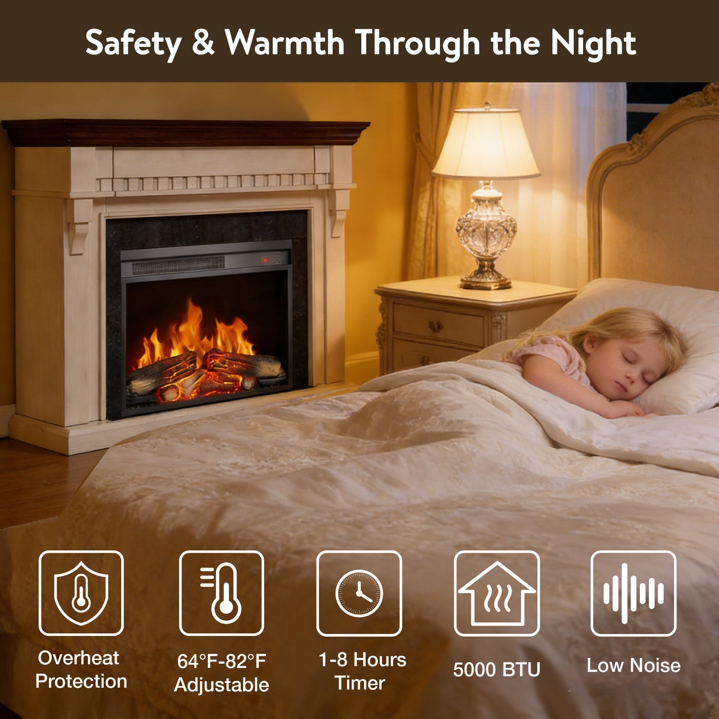 23 inch electric fireplace insert, ultra thin heater with log set & realistic flame, remote control with timer, overheating protection image 10