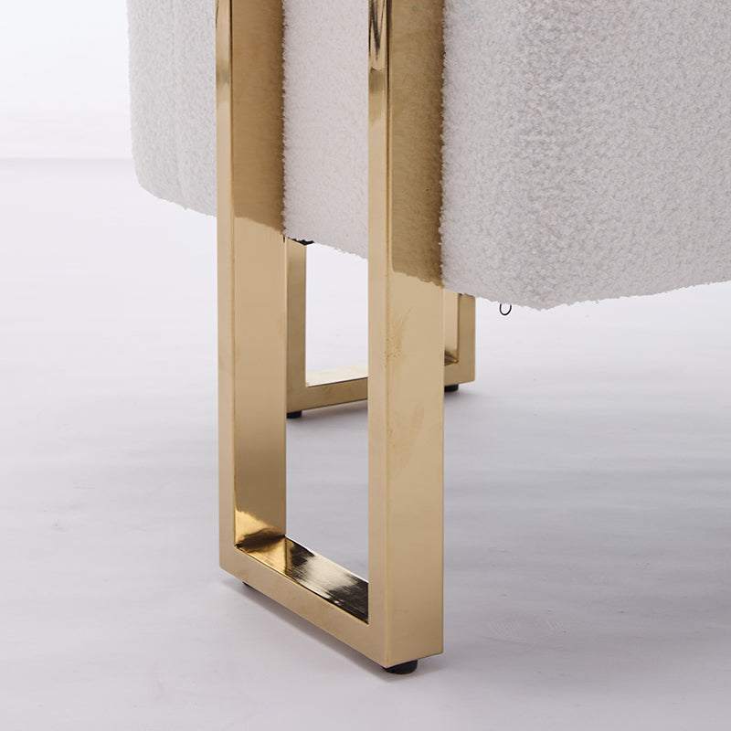 TS Modern decorative chair, living room side chair with gold metal legs, no wheels, suitable for dressing area, reception room, office,Teddy fleece upholstered metal foot sofas 2PCS White image 11