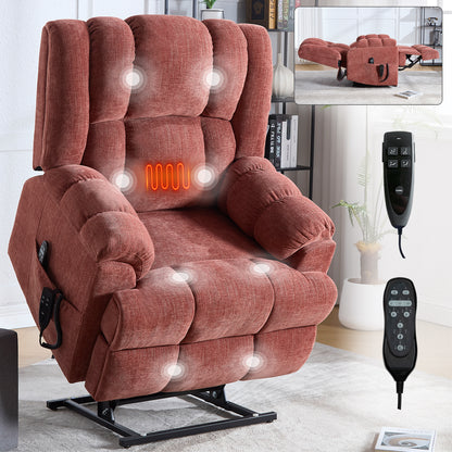 Dual Motor Heat Massage Infinite Position Up to 350 LBS Electric Power Lift Recliners with Power-Remote, Medium-firm and Heavy Duty, Red image 3