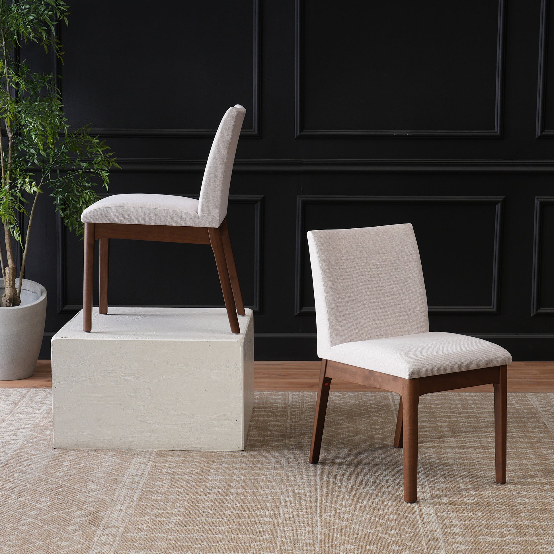 Set of 2 Contemporary Dining Chairs - Upholstered Seat and Backrest, Rubberwood Legs, Walnut + Light Beige (same sku: 58924.00WNT / N759P288155K) image 2