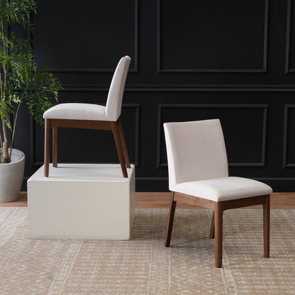 Set of 2 Contemporary Dining Chairs - Upholstered Seat and Backrest, Rubberwood Legs, Walnut + Light Beige (same sku: 58924.00WNT / N759P288155K) image 2