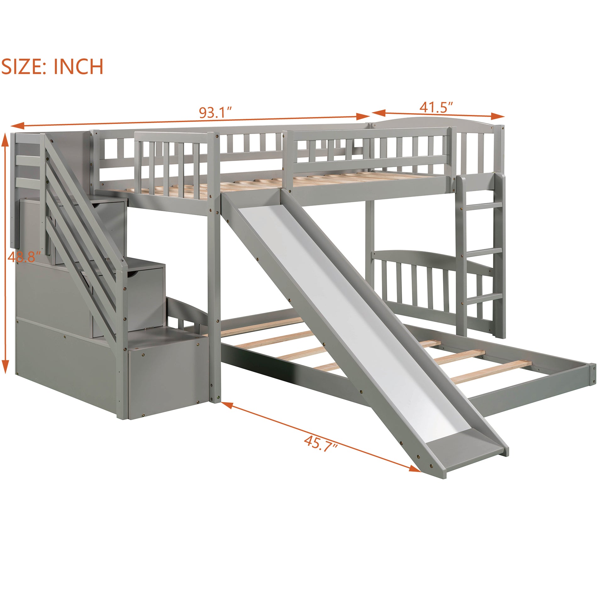 Stairway Twin over Twin Bunk Bed with Two Drawers and Slide, Gray(OLD SKU:LT100156AAE-1) image 7