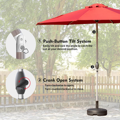 10FT Patio Umbrella, Outdoor Table Umbrella with Push Button Tilt and Crank, UV Protection Waterproof Market Sun Umbrella with 8 Sturdy Ribs for Garden, Deck, Backyard, Pool (Brick red) image 4