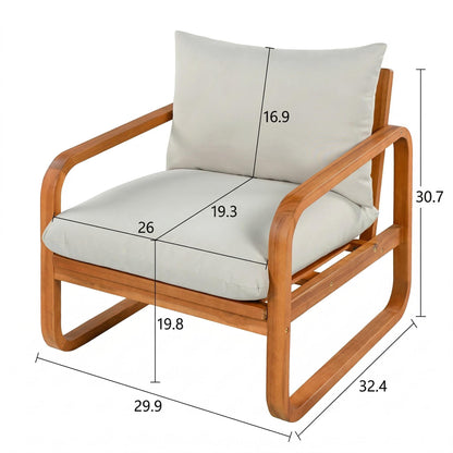 4-Piece Acacia Wood Outdoor Patio Furniture Set with Thick Cushions, Modern Outdoor Seating Set with Loveseat, 2 Single Chairs and Coffee Table, Weather-Resistant Conversation Set for Backyard, Pool image 6