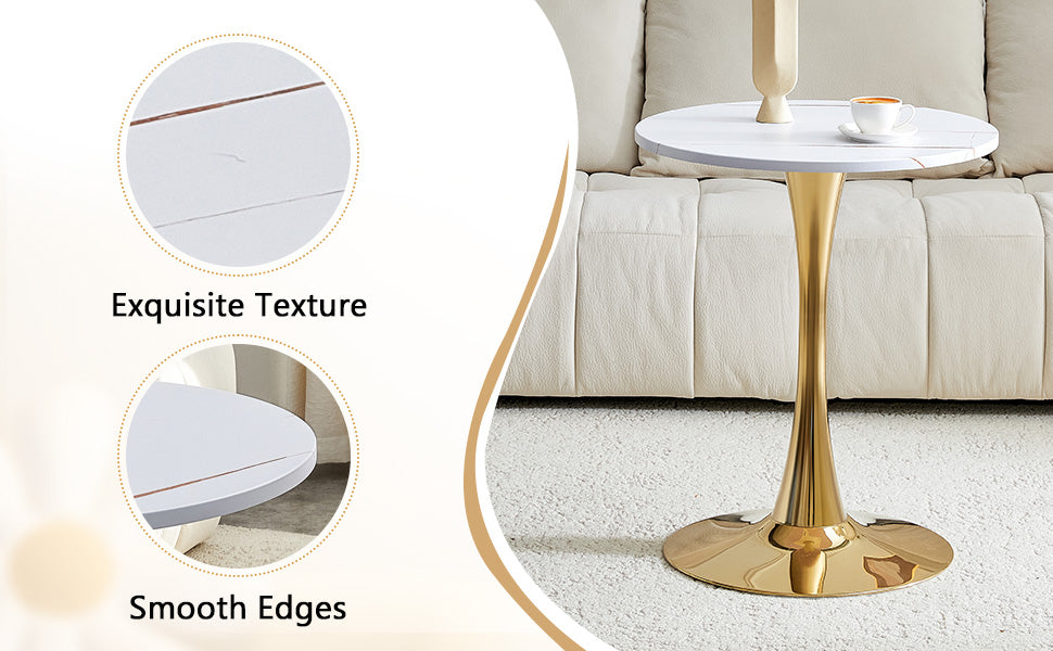 Round Dining Table, 23.6" Circle Tulip Table with Thickened Tabletop & Metal Pedestal, Mid Century Modern Bistro Table for Kitchen, Small Places, Living Room, Cafe (White) image 12