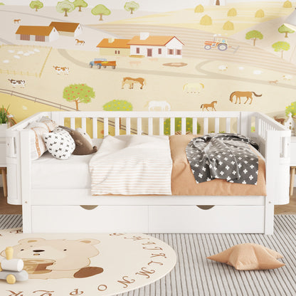 Full Size Wood Platform Bed for Kids, Wood Low Profile Full Bed with Rails for Girls and Boys, White (Old SKU W2593P331684) image 4