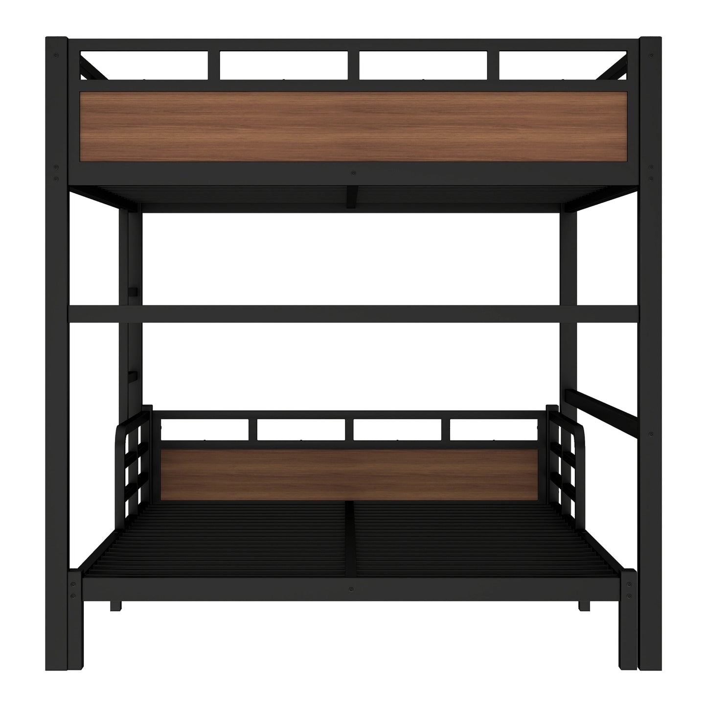 Queen over Queen Metal Bunk Bed/Metal Loft Bed,Separable Bunk Beds,with raised security fence,Walnut Color image 7