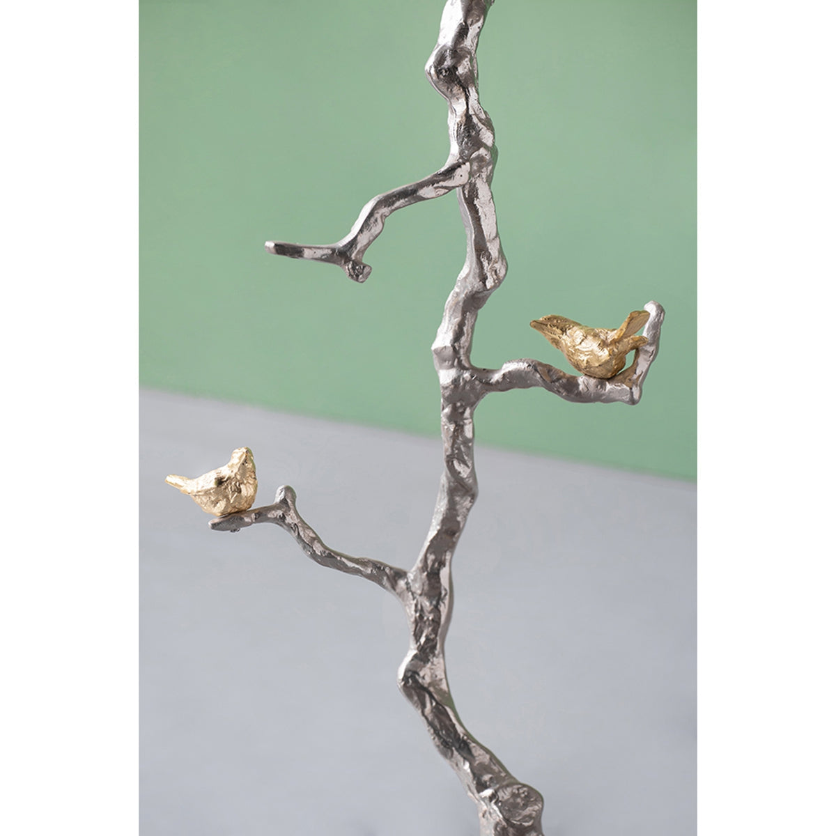 16.9x16.9x28" Round Aluminum Side Table with Silver Branch Design and Gold Bird Accents image 7