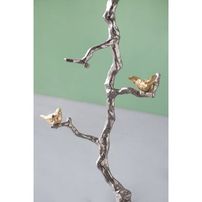 16.9x16.9x28" Round Aluminum Side Table with Silver Branch Design and Gold Bird Accents image 7