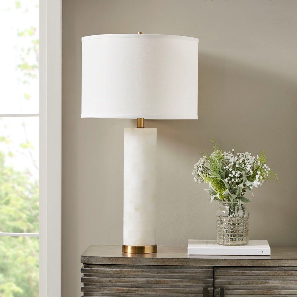 Alabaster Table Lamp - base detail showing natural alabaster variation