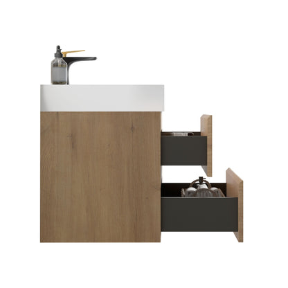 Alice 36" Oak Bathroom Vanity with Black Sink, Large Storage Wall Mounted Floating Bathroom Vanity for Modern Bathroom,  image 8