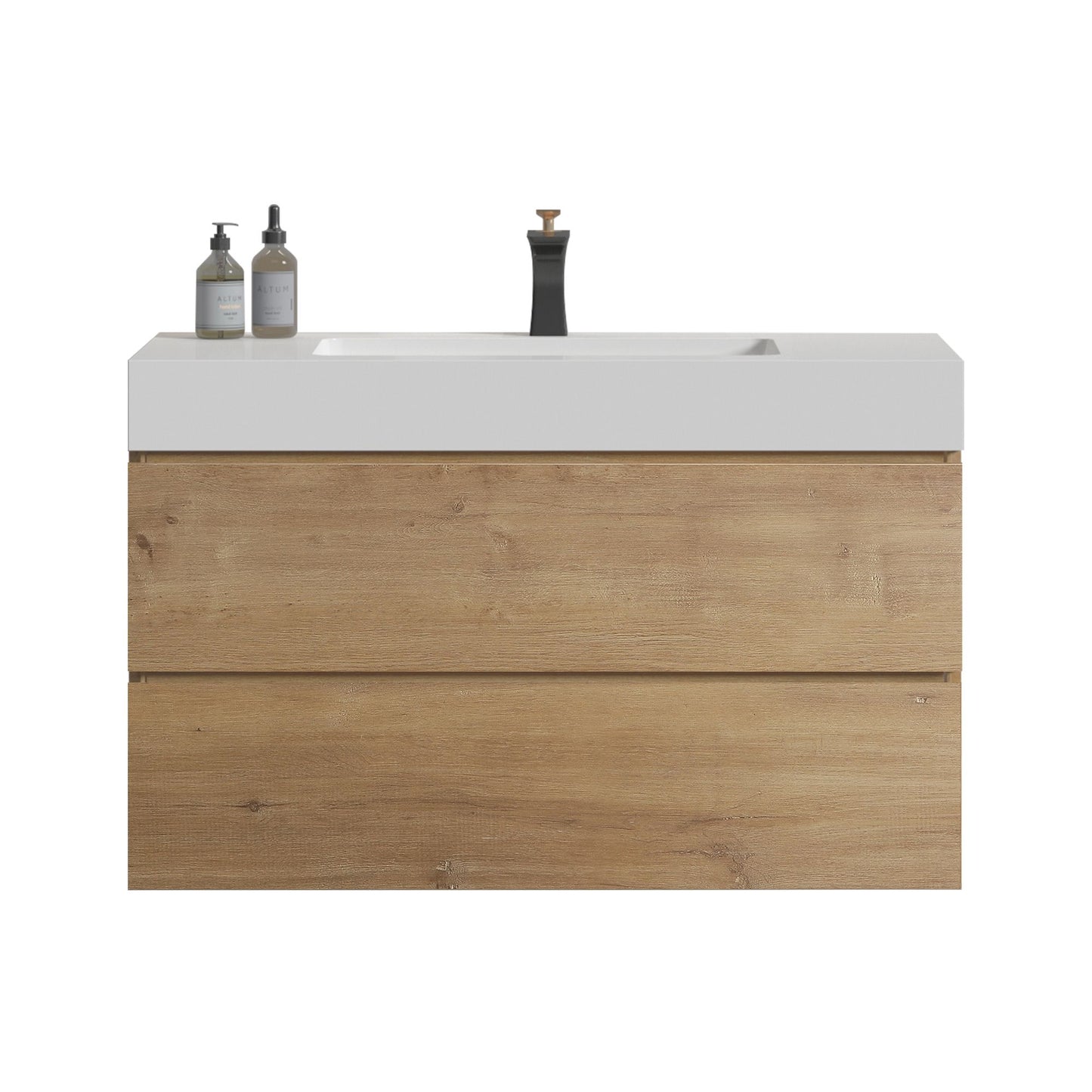 Alice 36" Oak Bathroom Vanity with Black Sink, Large Storage Wall Mounted Floating Bathroom Vanity for Modern Bathroom,  image 4
