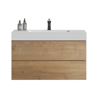 Alice 36" Oak Bathroom Vanity with Black Sink, Large Storage Wall Mounted Floating Bathroom Vanity for Modern Bathroom,  image 4