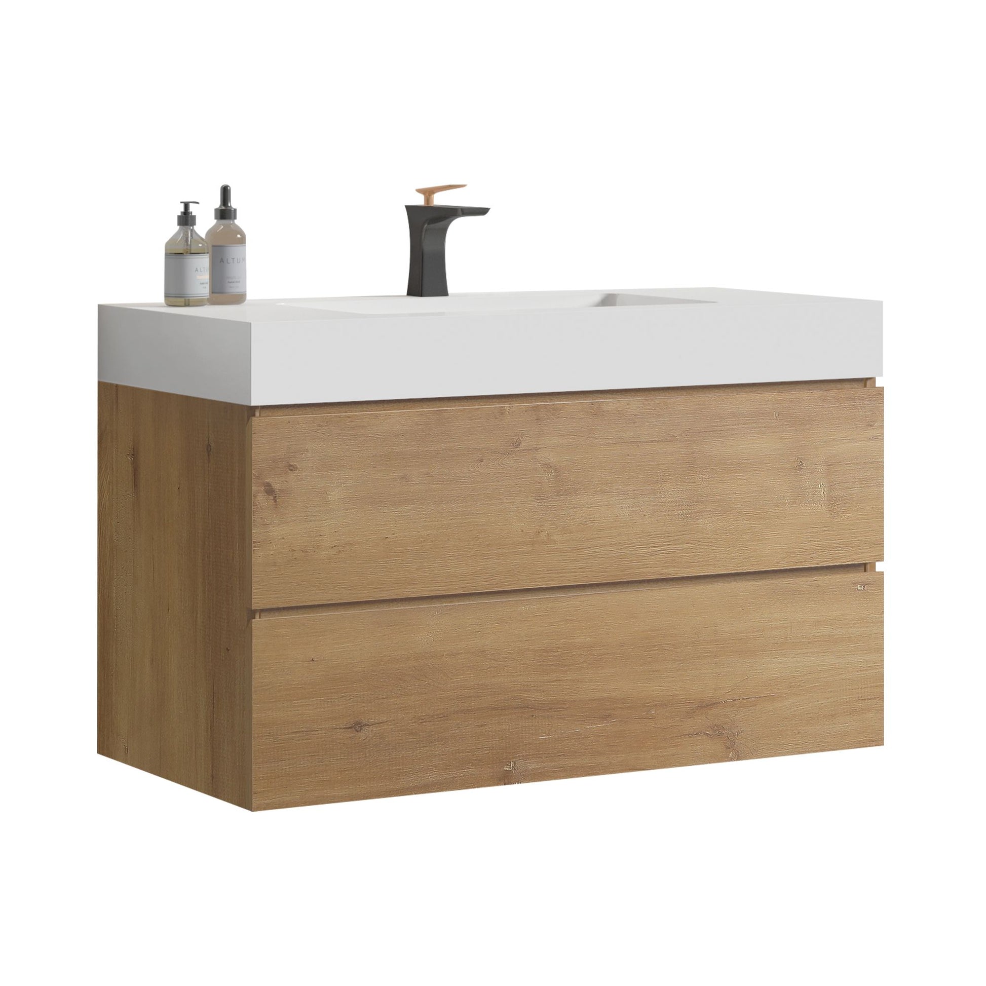 Alice 36" Oak Bathroom Vanity with Black Sink, Large Storage Wall Mounted Floating Bathroom Vanity for Modern Bathroom,  image 5