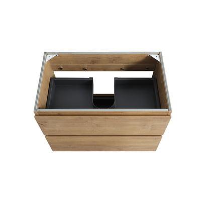 Alice30-106, Wall mount cabinet WITHOUT basin, Natural oak color, with two drawers, Pre-assembled image 3