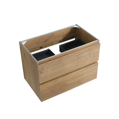 Alice30-106, Wall mount cabinet WITHOUT basin, Natural oak color, with two drawers, Pre-assembled image 4