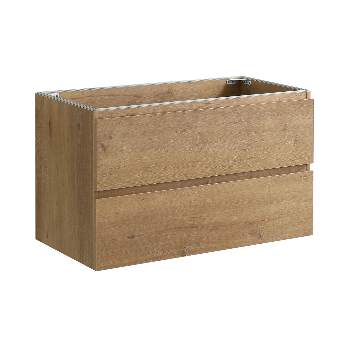 Alice36-106, Wall mount cabinet WITHOUT basin, Natural oak color, with two drawers, Pre-assembled image 2